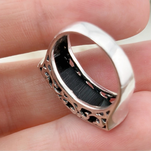 Vintage Sterling Silver 925 Ring Size 6 1/2 6.5 Black Onyx Inlay and Marcasite - Picture 10 of 12
